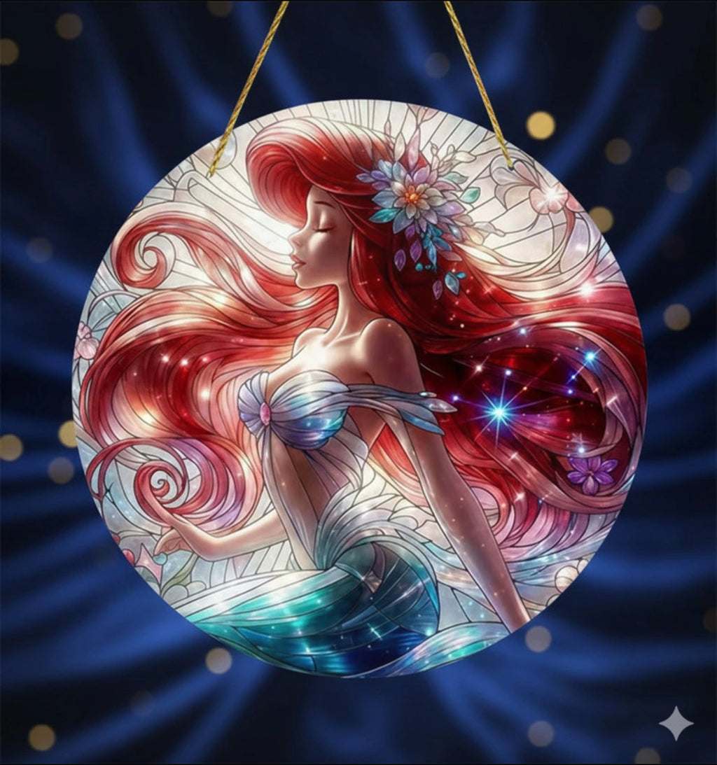 Ornamento Sirena Vetrata Artistica - Decorazione Ariel Stained Glass - Regalo Fan Disney Esclusivo