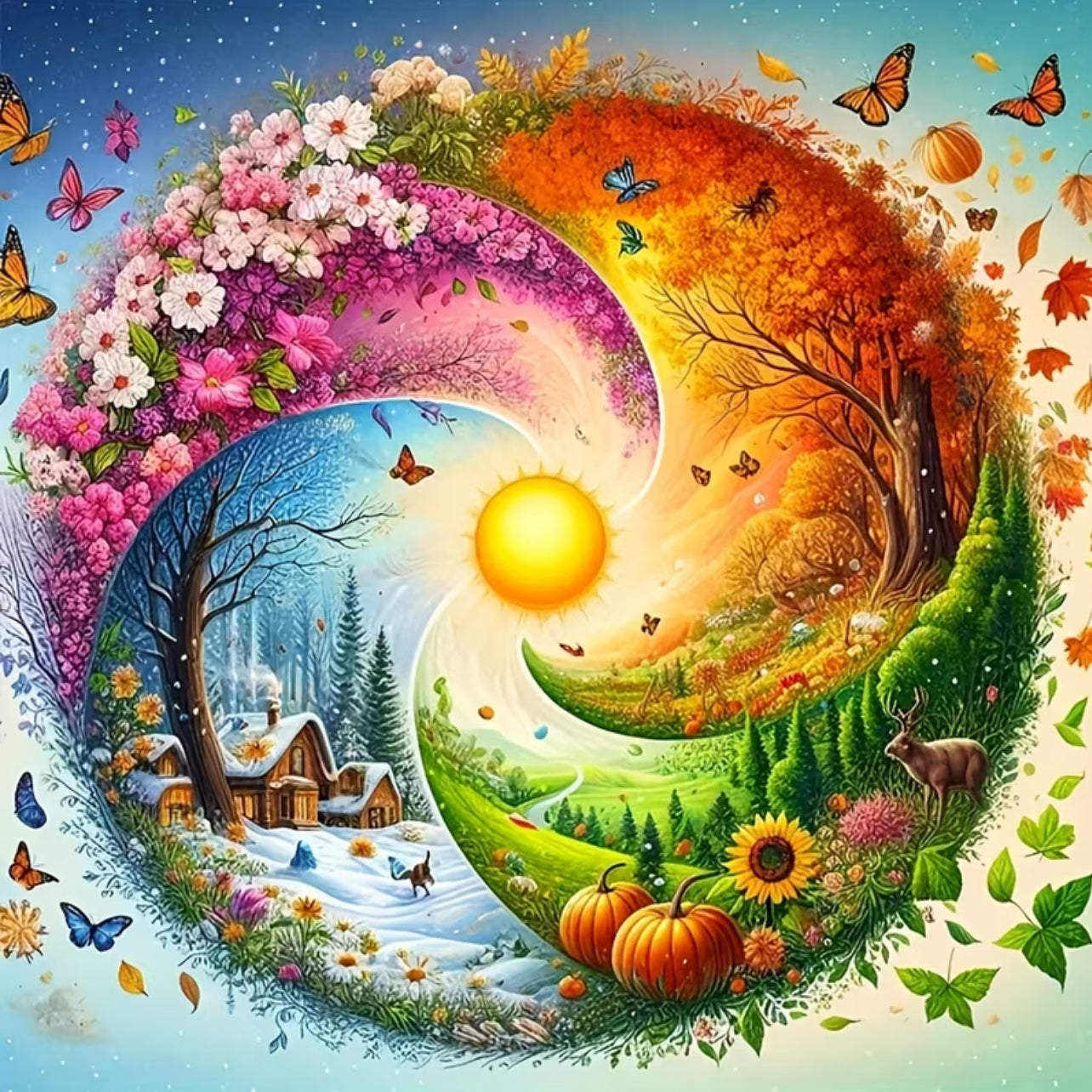 Kit Diamond Painting 5D "Ciclo delle Quattro Stagioni" - Mosaico Fai-da-Te 20x20cm