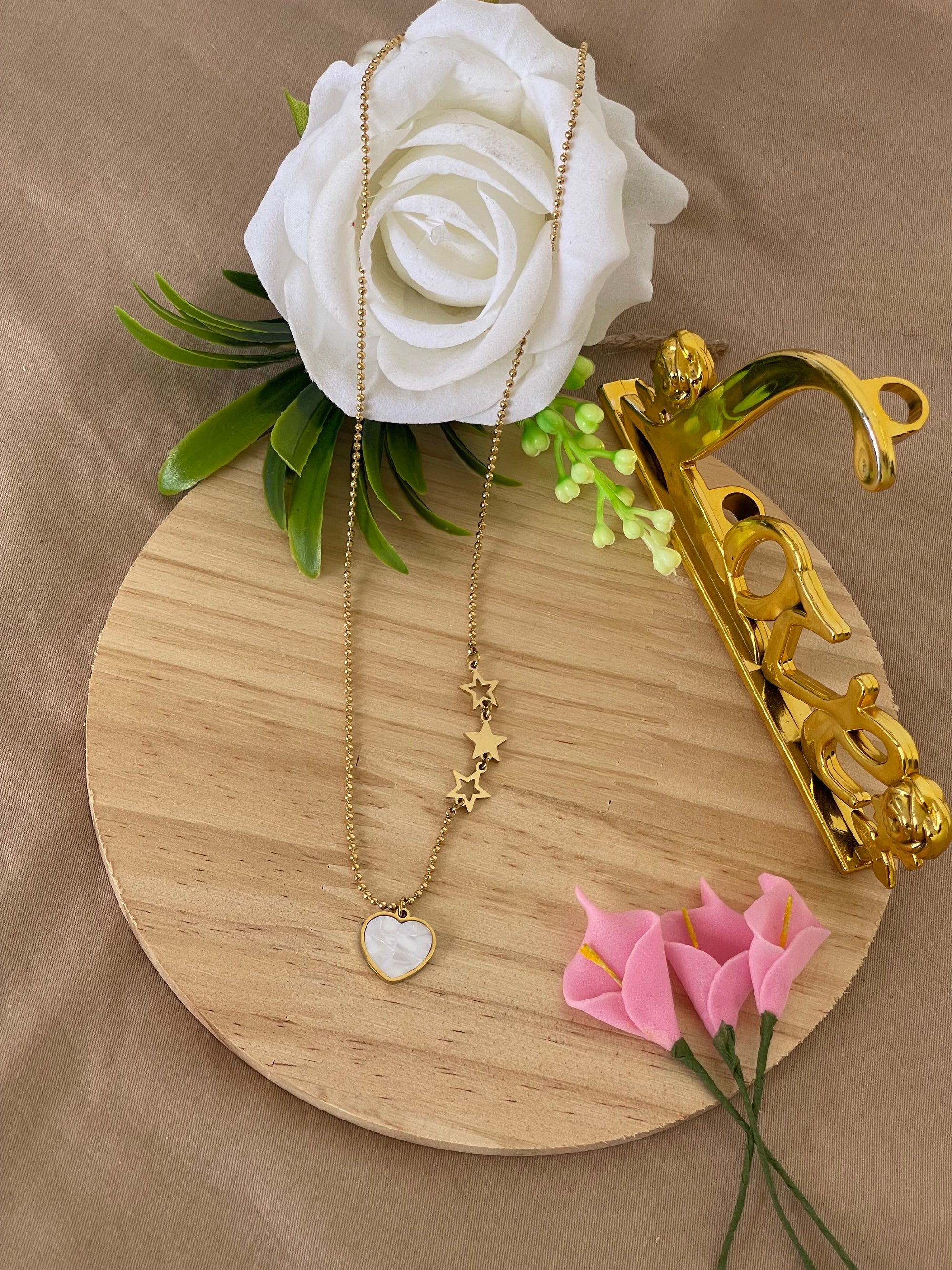 Collana Battito in Acciaio Inossidabile con Ciondolo Cuore e Stelle