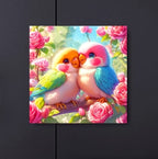 Kit Diamond Painting 5D Fai-da-Te - Coppia di Pappagallini Innamorati tra le Rose - 20x20cm