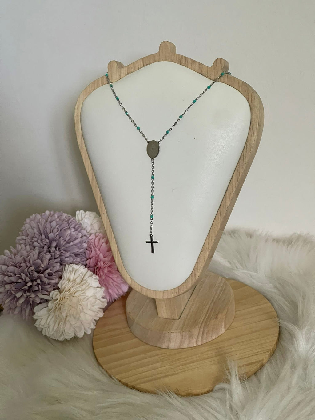 Collana Rosario Via Lucis in Acciaio Inossidabile con Perline e Croce