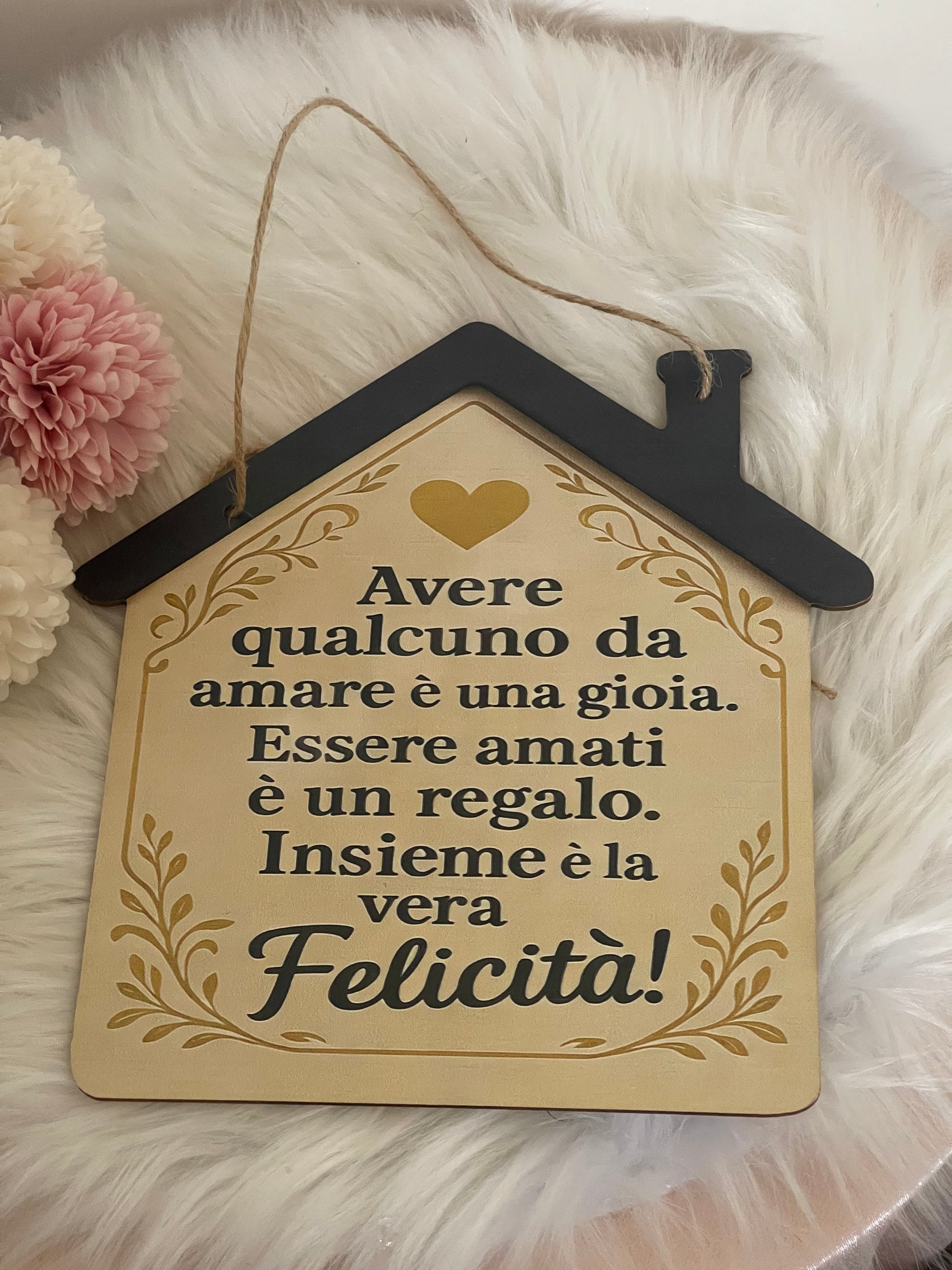Targa in Legno Decorativa a Forma di Casetta - "Insieme è la vera Felicità" | Decorazione Casa e Idea Regalo
