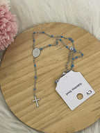 Collana Rosario Via Lucis in Acciaio Inossidabile con Perline e Croce