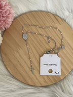 Collana Rosario Via Lucis in Acciaio Inossidabile con Perline e Croce