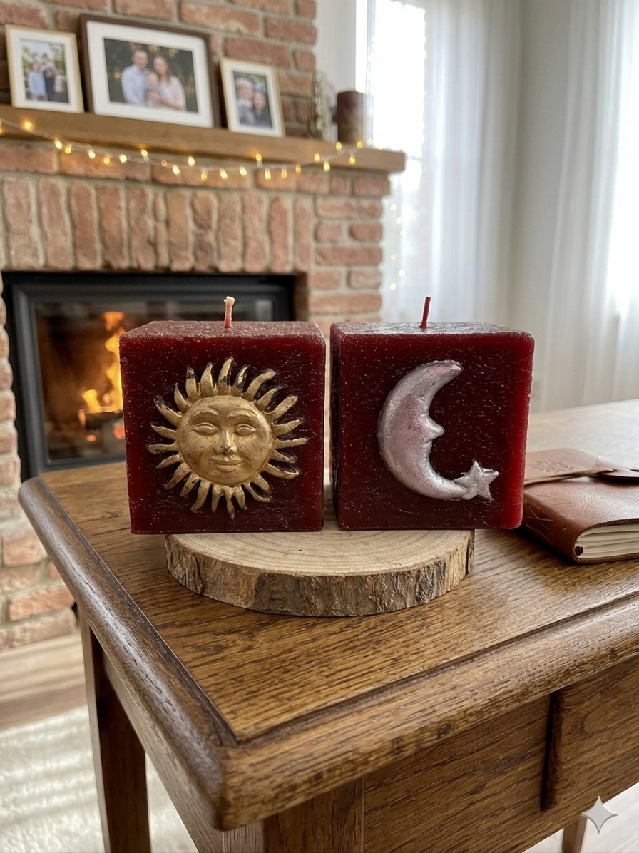 Candela Artigianale Sole e Luna - Candela Quadrata Bordeaux Profumata