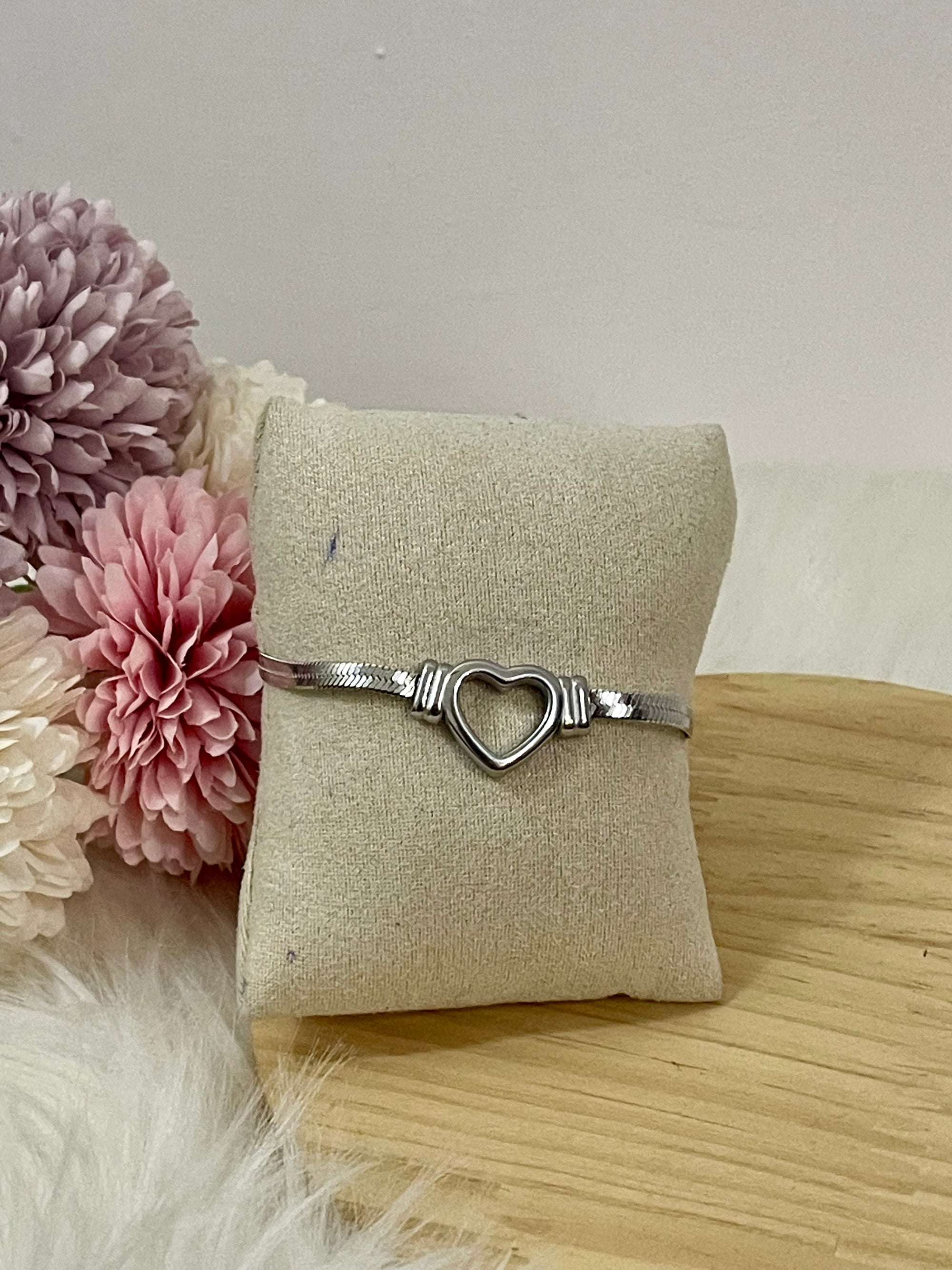 Bracciale Corazón Radiante in Acciaio Inossidabile – Maglia Snake Piatta Oro e Argento