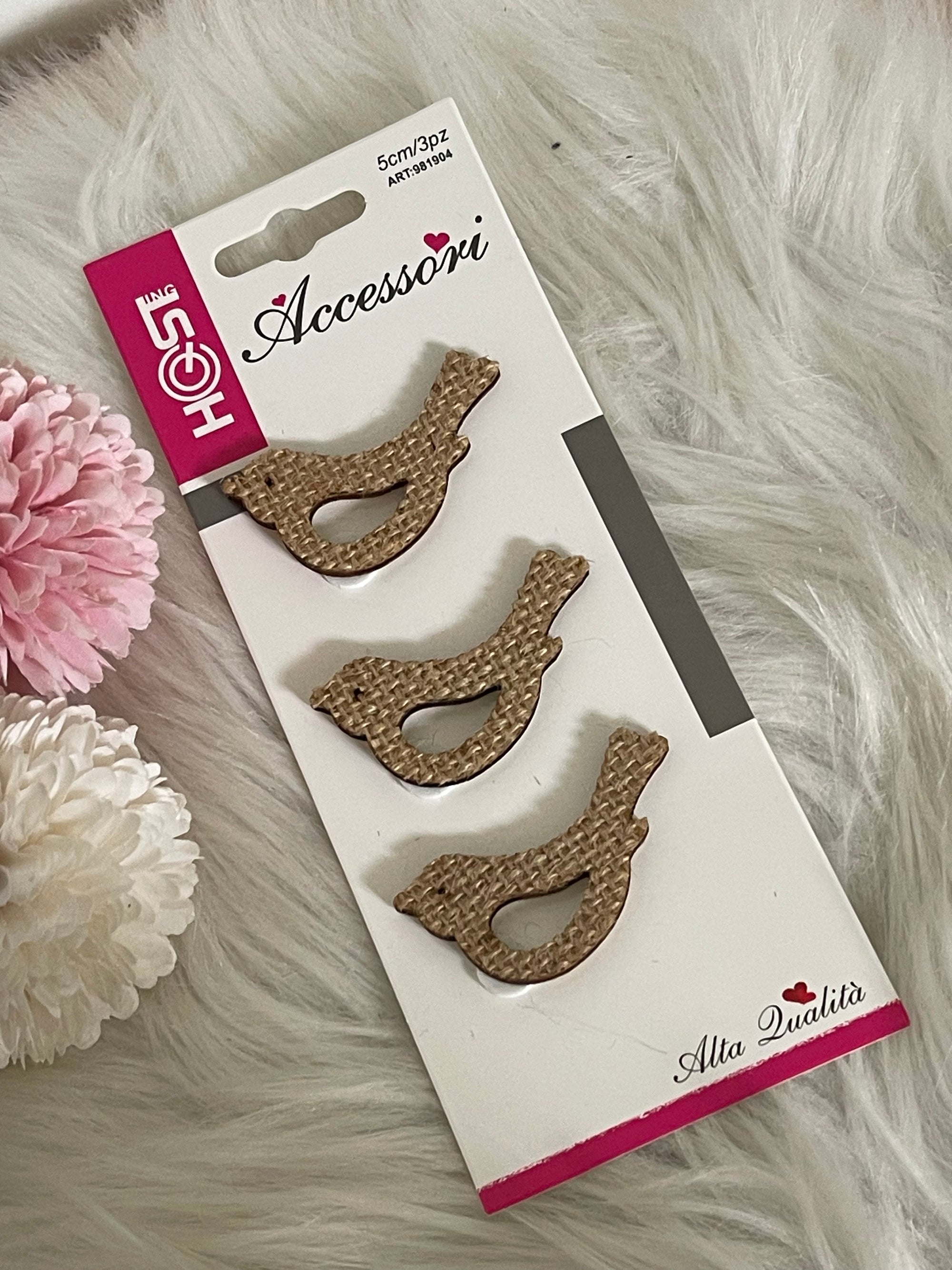 Set 3 Uccellini Decorativi in Juta Shabby Chic - 5cm | Applicazioni Artigianali per Fai da Te e Bomboniere
