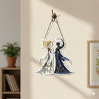 Decorazione da Parete Sole e Luna in Acrilico – Acchiappasole Fantasy "Dee del Giorno e della Notte" – 20x18cm
