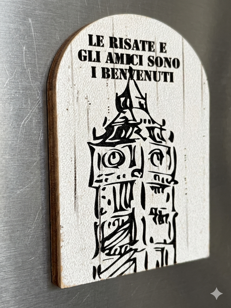 Calamita da Frigo in Legno con Frase "Amici e Risate" – Design Vintage Shabby Chic