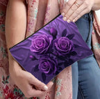 Pochette Trucco Elegante con Rose Viola – Beauty Case da Viaggio Impermeabile e Organizer Cosmetici
