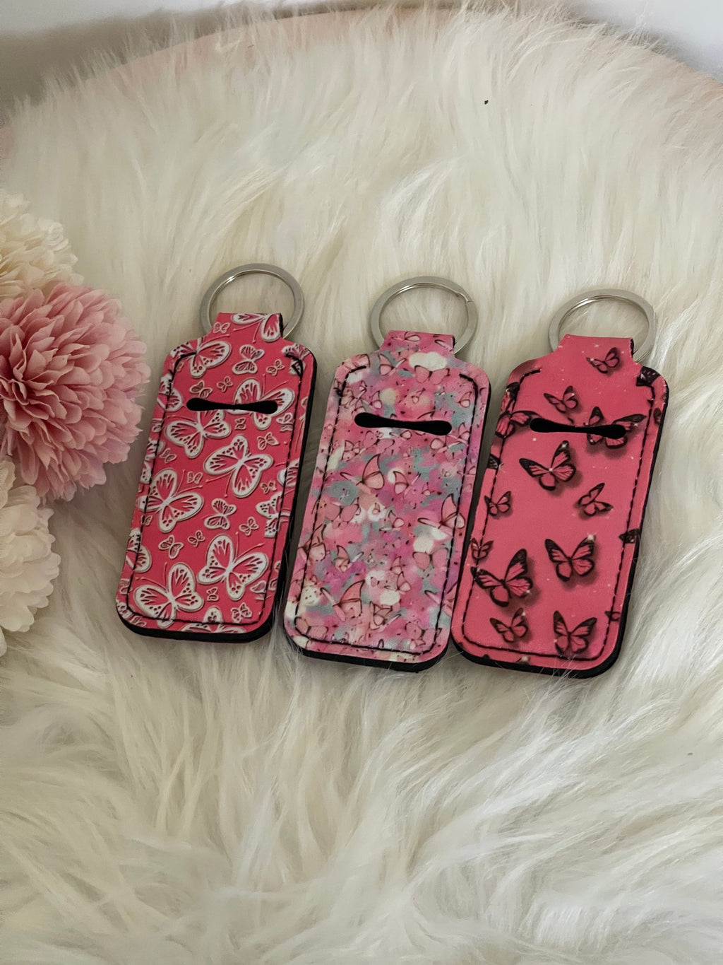 Portachiavi Porta Burrocacao e Rossetto – Custodia Protettiva in Neoprene con Fantasia Farfalle