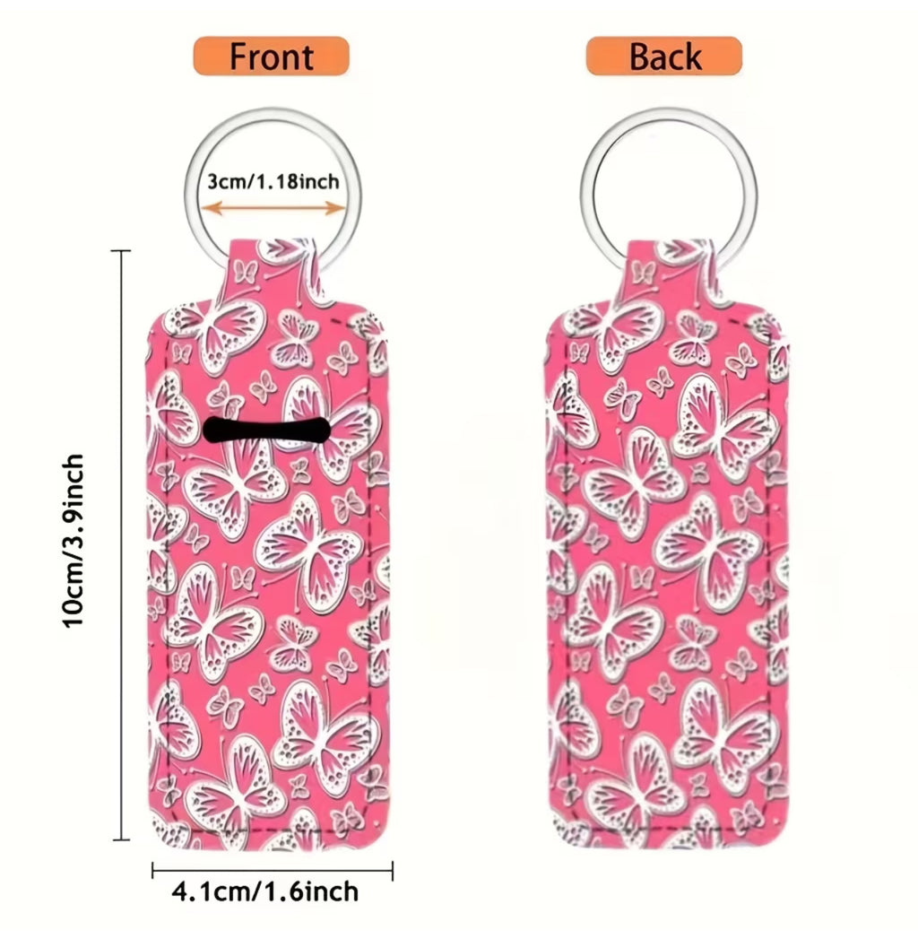 Portachiavi Porta Burrocacao e Rossetto – Custodia Protettiva in Neoprene con Fantasia Farfalle