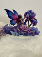 Decorazione Fatina Fantasy con Fiore Viola – Scultura Decorativa da Tavolo 20 cm