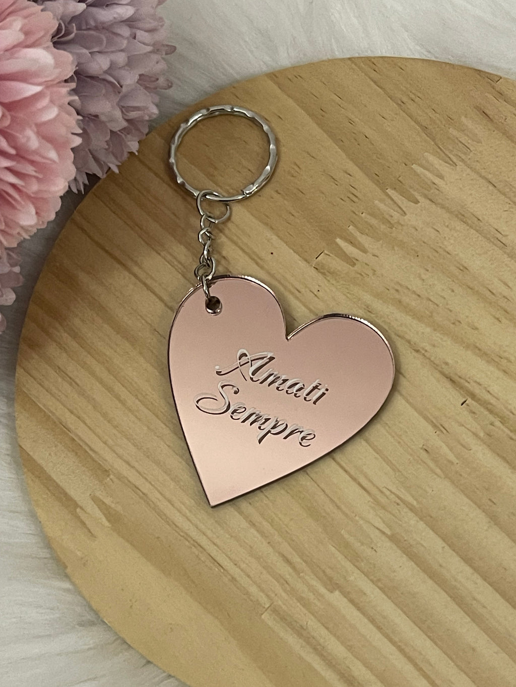 Portachiavi Cuore a Specchio "Amati Sempre" – Rose Gold Inciso | Regalo Romantico e Motivazionale