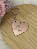 Portachiavi Cuore a Specchio "Amati Sempre" – Rose Gold Inciso | Regalo Romantico e Motivazionale