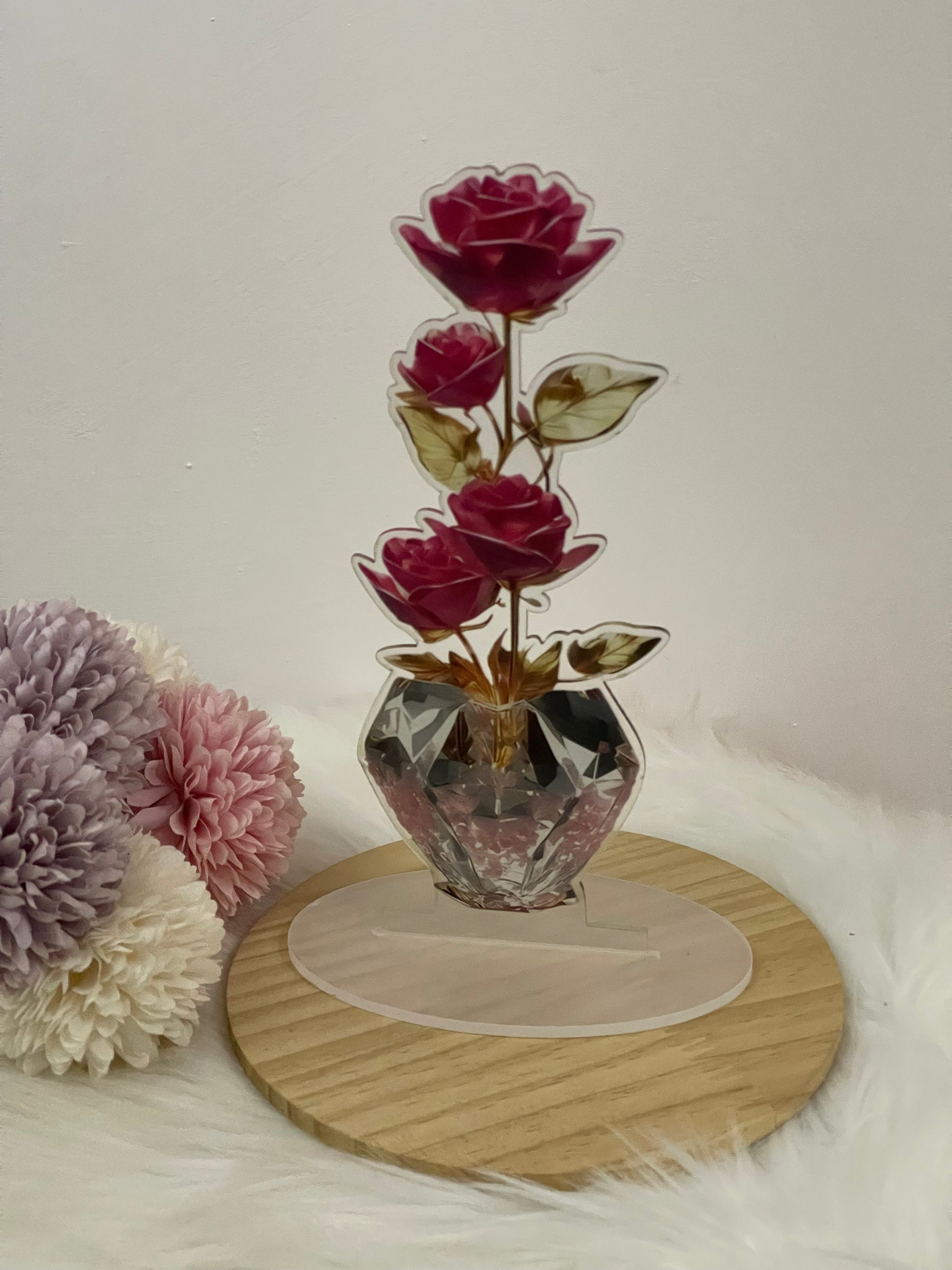 Rosa Eterna in Acrilico con Vaso a Diamante – Decorazione Floreale Moderna da Tavolo – Regalo Romantico e di Design