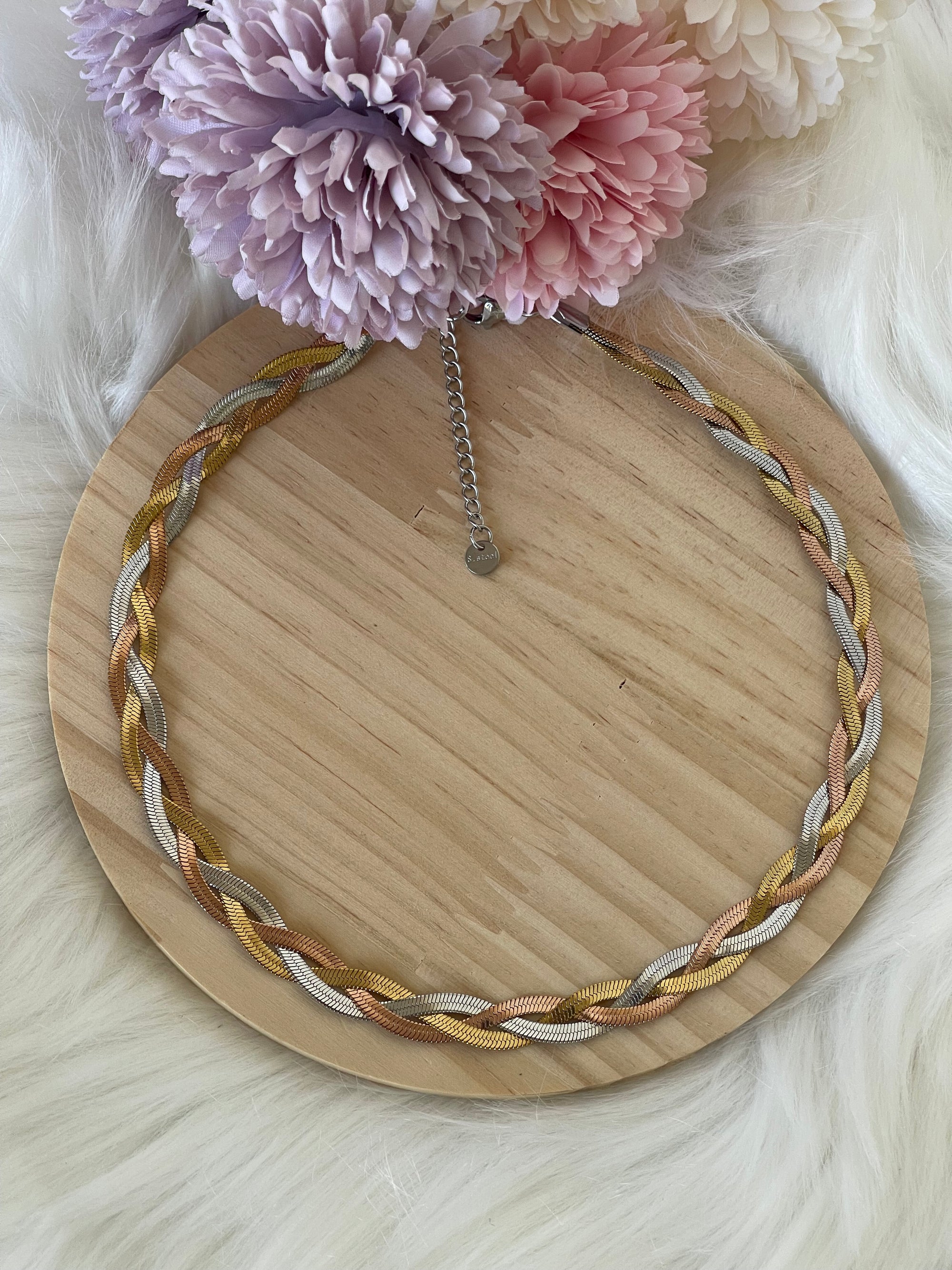 Collana Choker Intrecciata Acciaio 3 Colori (Oro, Argento, Rosé) | Stile Tricolor