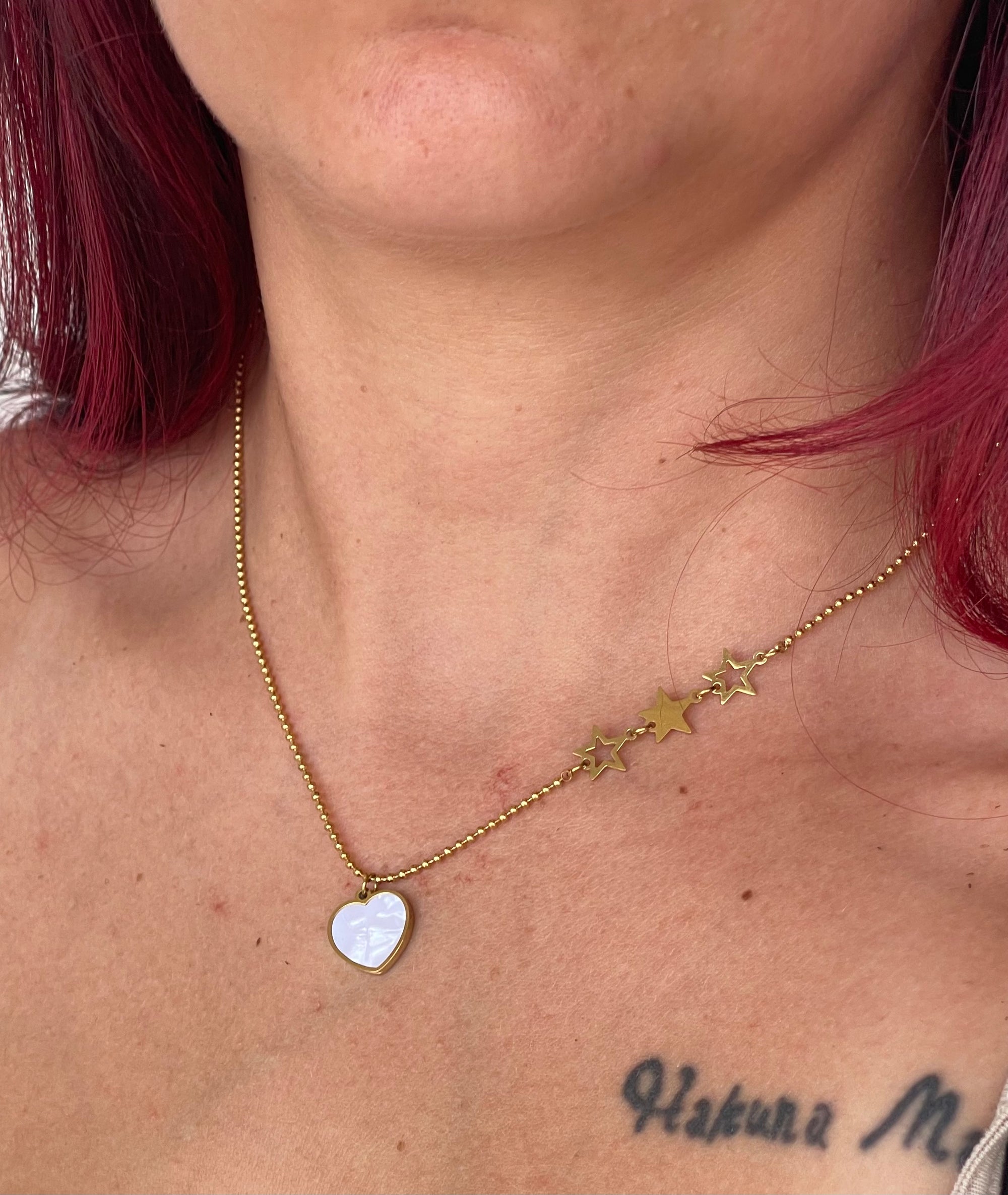 Collana Battito in Acciaio Inossidabile con Ciondolo Cuore e Stelle