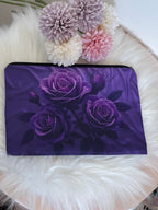 Pochette Trucco Elegante con Rose Viola – Beauty Case da Viaggio Impermeabile e Organizer Cosmetici