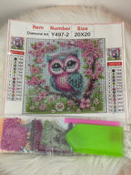 Kit Diamond Painting 5D Fai-da-Te - Gufo Magico tra i Fiori (20x20 cm) - Mosaico con Diamanti Completo per Relax e Arredo Casa