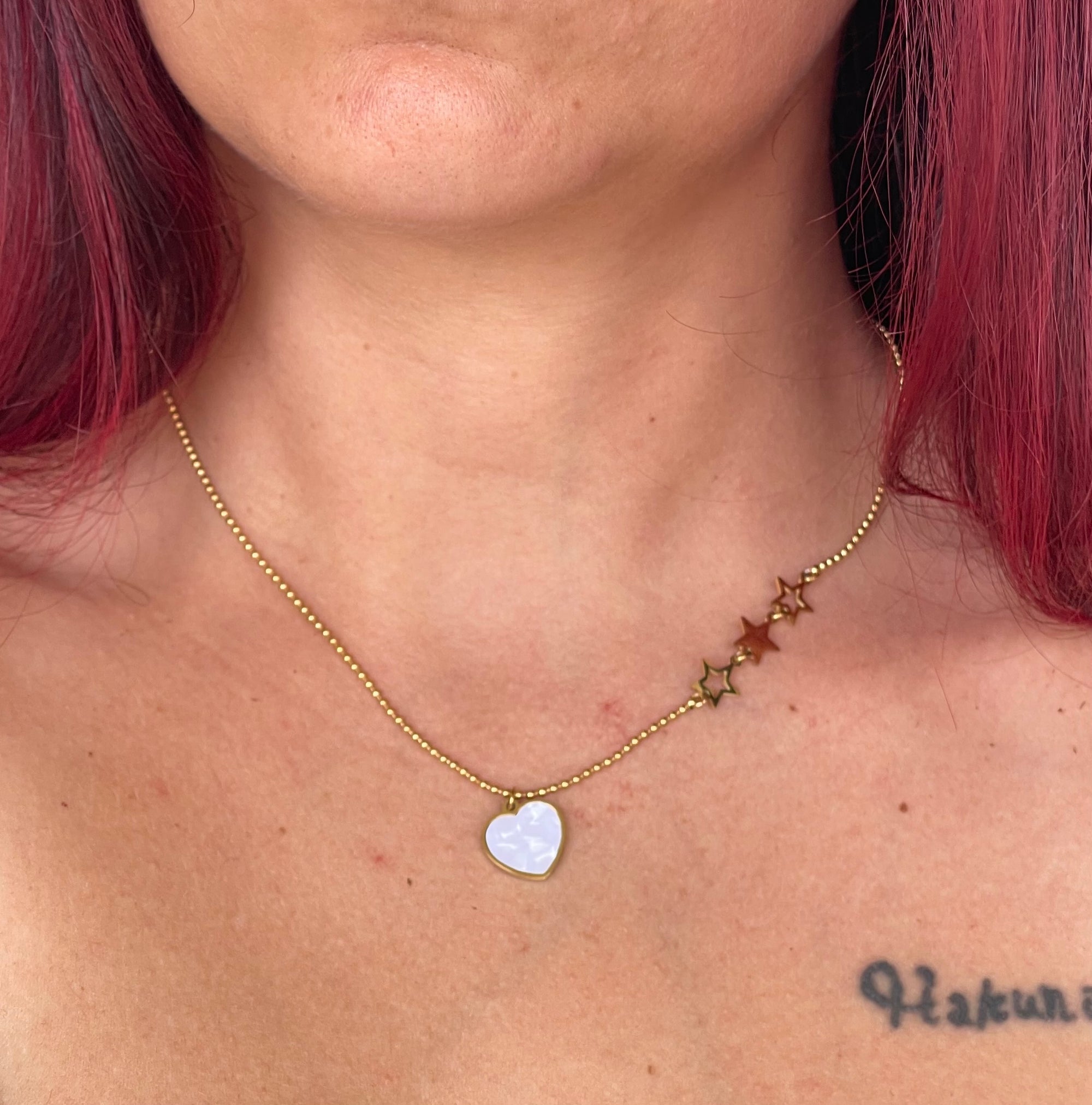 Collana Battito in Acciaio Inossidabile con Ciondolo Cuore e Stelle