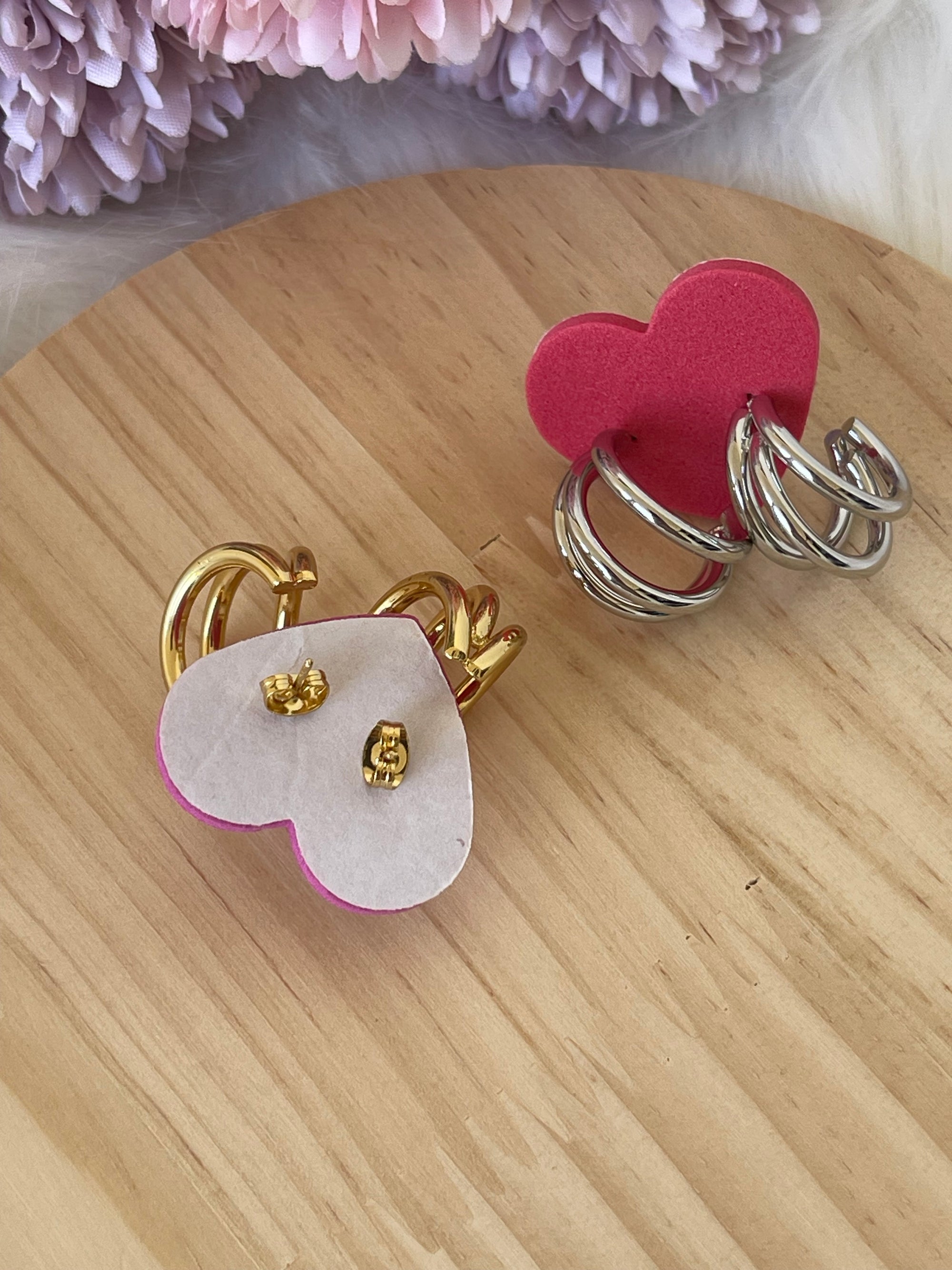 Orecchini Triana a Cerchio Triplo in Acciaio Inossidabile - Design Minimal a 3 Fasce - Oro e Argento