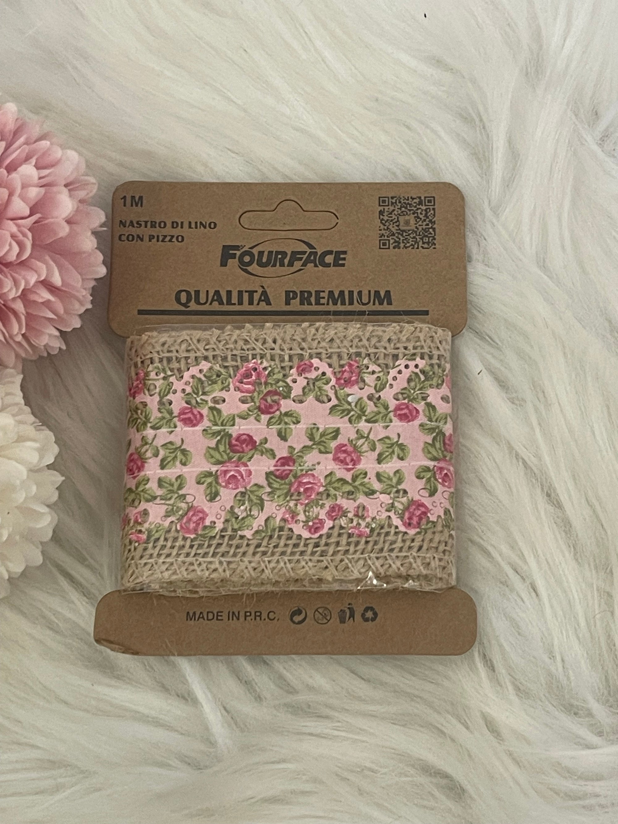 Nastro di Lino con Pizzo Floreale 1m – Fourface Qualità Premium
