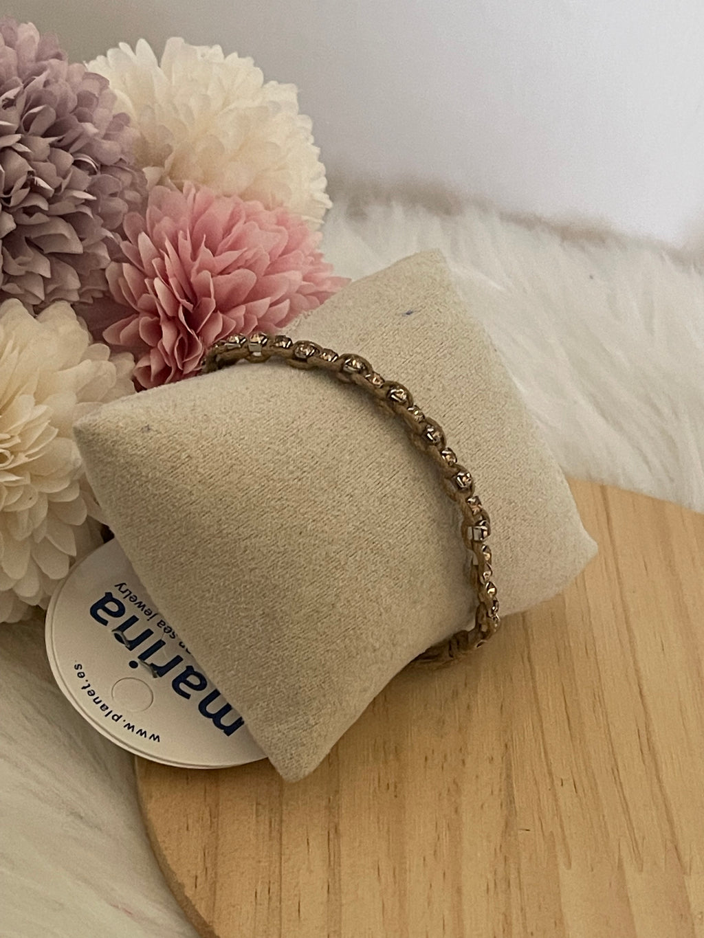 Bracciale Regolabile Marina con Cordino Marrone, Cristalli Chiari e Oro – Gioielli Artigianali Mare