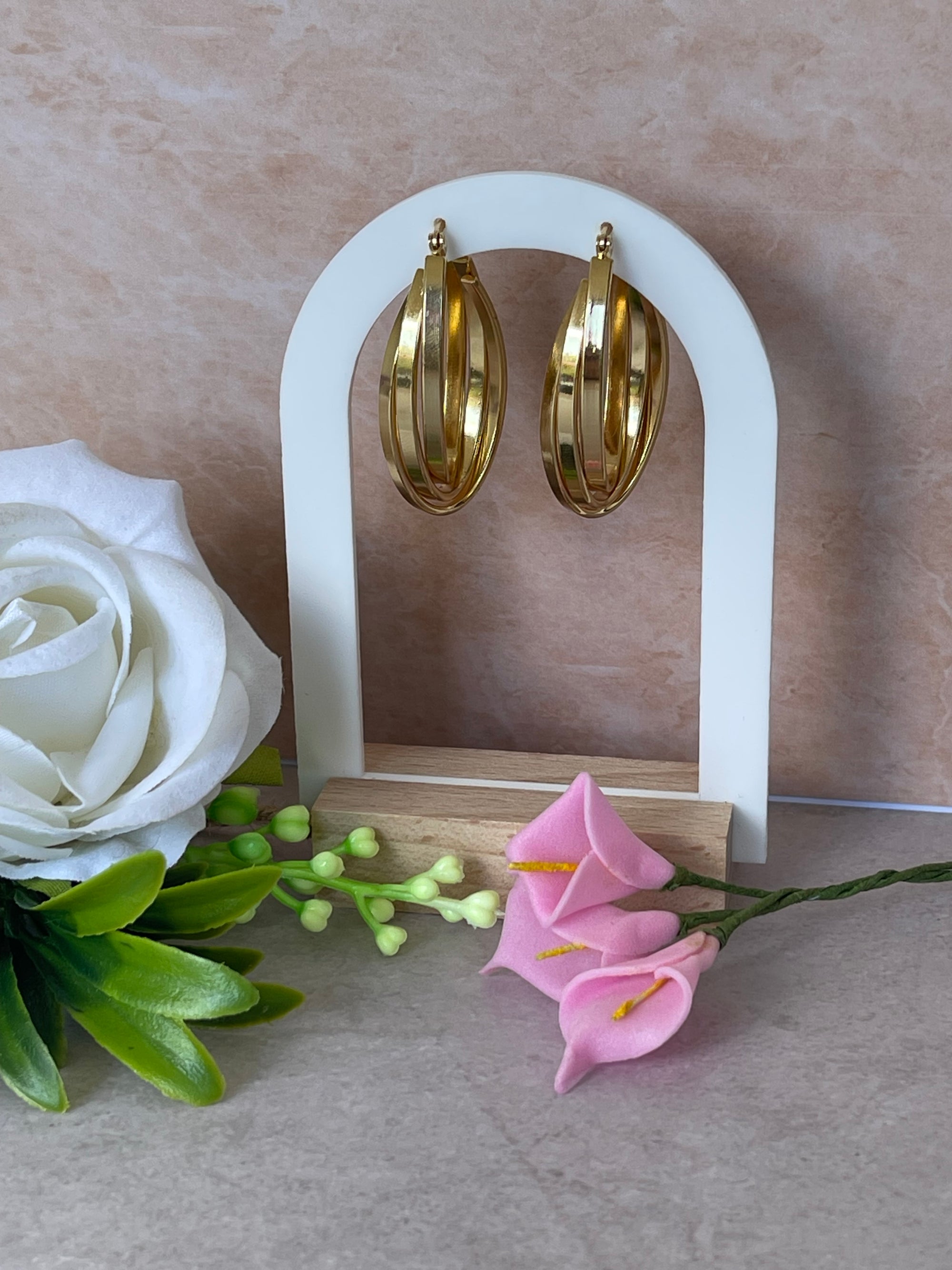 Orecchini Athena a Cerchio Triplo Oro Acciaio Inossidabile - Grandi Cerchi Eleganti per Donna | Anallergici