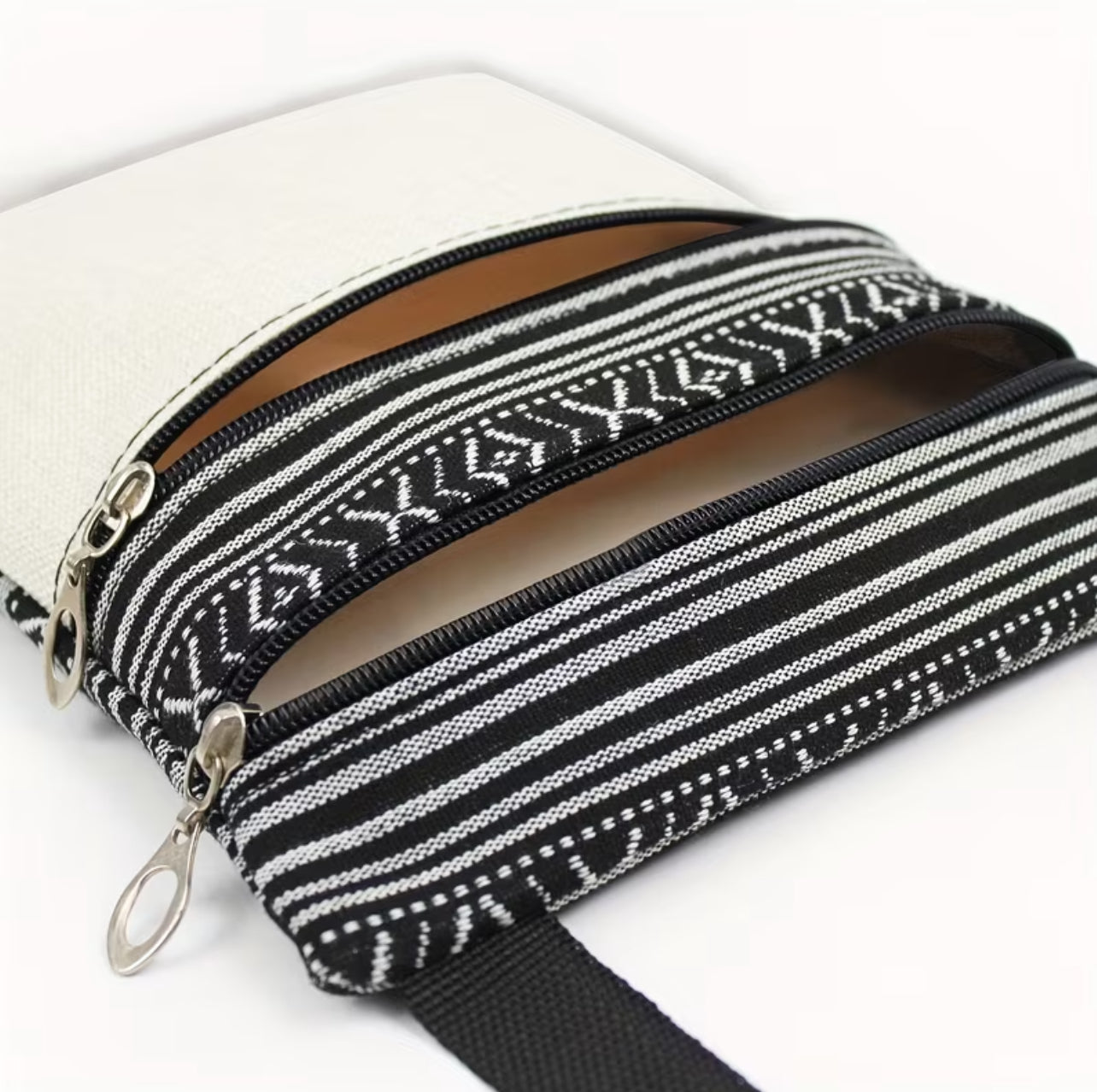 Borsa a Tracolla in Tela - Design Gatto e Farfalla - Borsello Etnico con Multi-Tasche