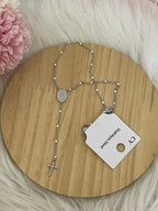Collana Rosario Via Lucis in Acciaio Inossidabile con Perline e Croce