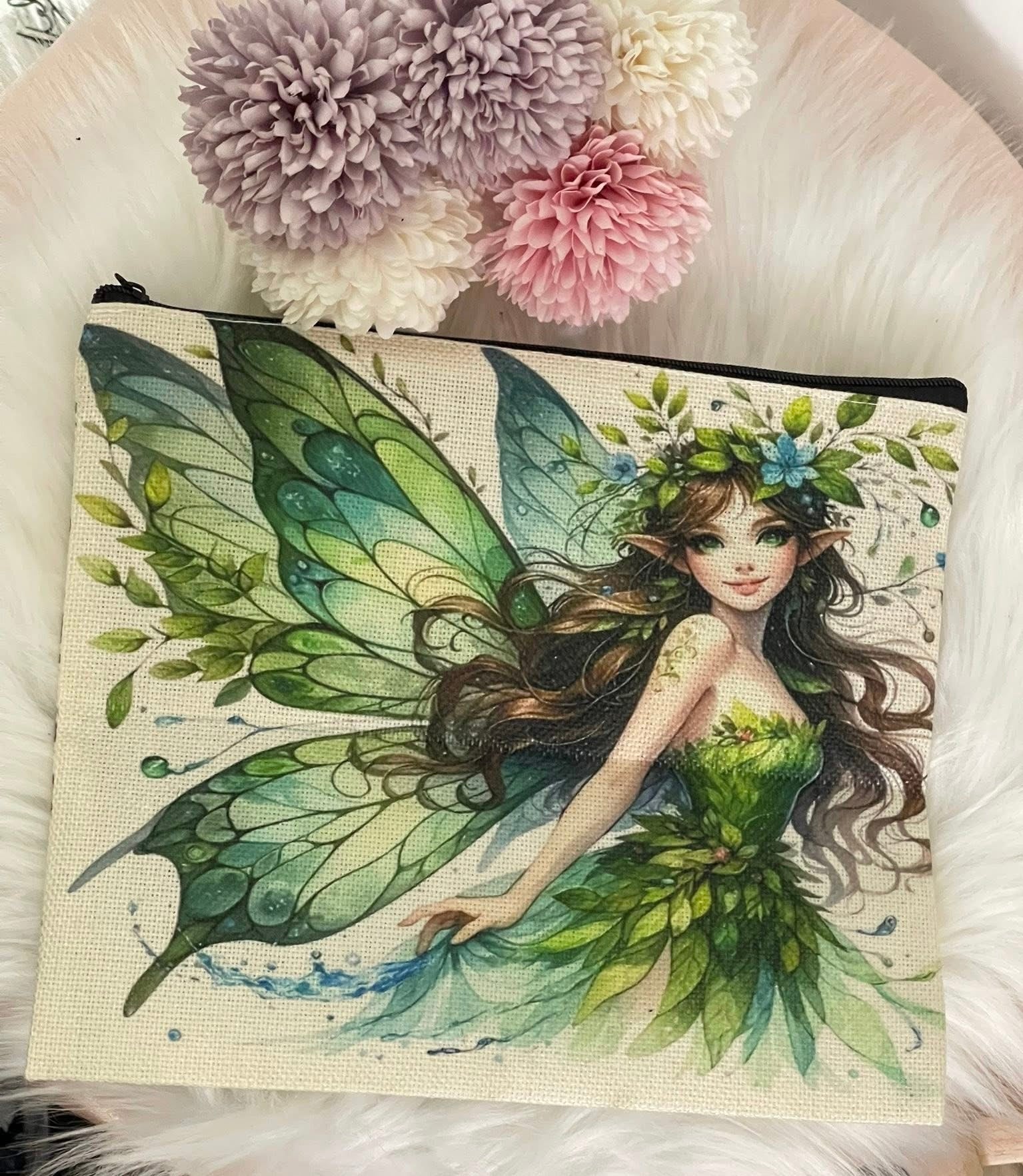 Pochette Trucchi in Tela "Fata della Foresta" – Beauty Case Elegante e Capiente – 22x18 cm