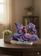 Decorazione Fatina Fantasy con Fiore Viola – Scultura Decorativa da Tavolo 20 cm