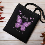 Tote Bag Estetica "Butterfly Love Life" – Borsa in Tela Nera con Farfalla Viola