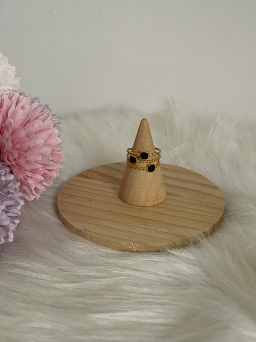 Anello Melania Regolabile in Acciaio Inossidabile con Effetto Pietre Nere - Stile Sofisticato per Tutti