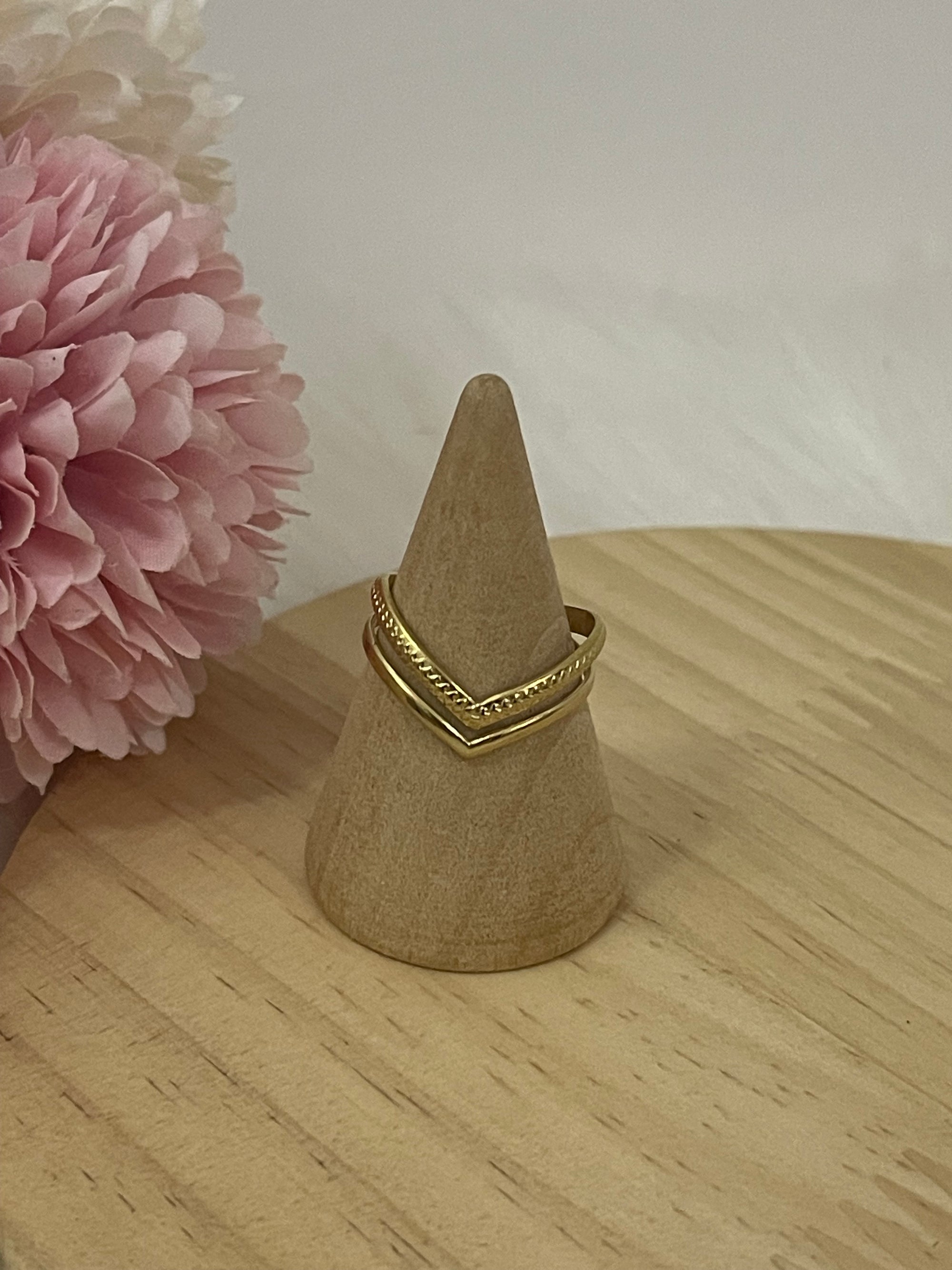 Anello Chevron Doppio in Acciaio Inossidabile Oro – Anello a V Regolabile Minimalista