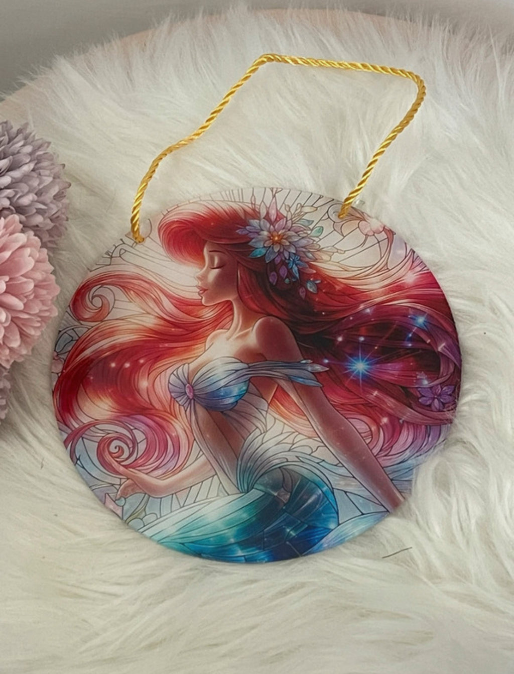 Ornamento Sirena Vetrata Artistica - Decorazione Ariel Stained Glass - Regalo Fan Disney Esclusivo