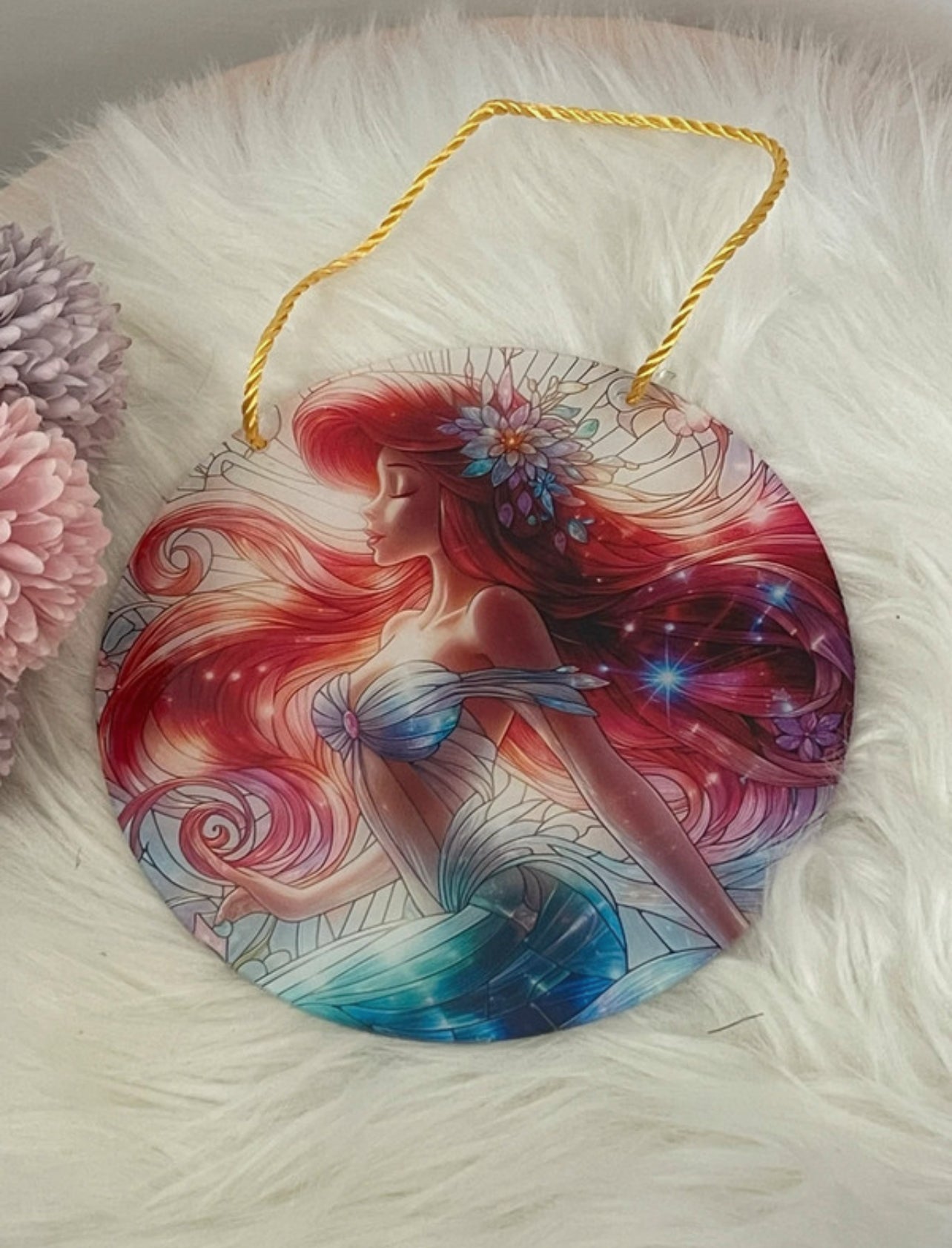 Ornamento Sirena Vetrata Artistica - Decorazione Ariel Stained Glass - Regalo Fan Disney Esclusivo