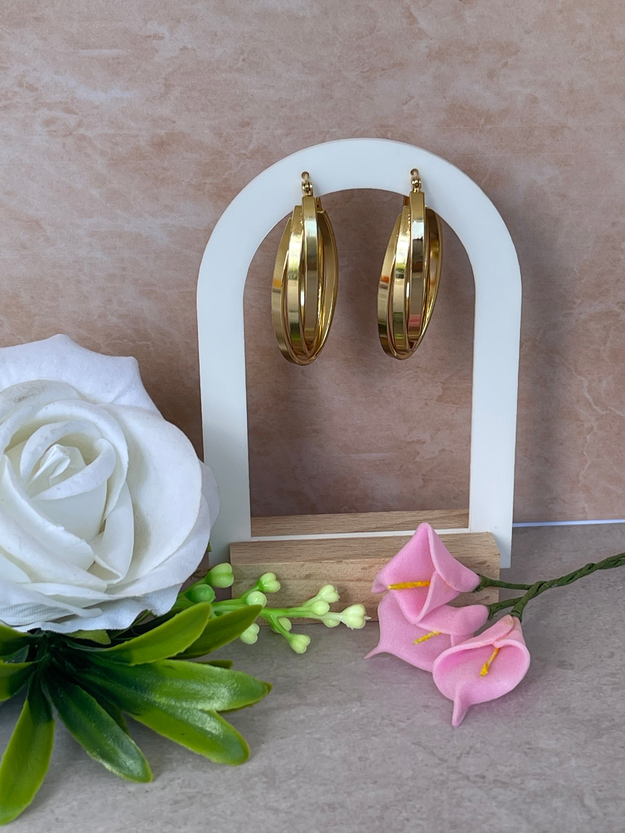 Orecchini Athena a Cerchio Triplo Oro Acciaio Inossidabile - Grandi Cerchi Eleganti per Donna | Anallergici