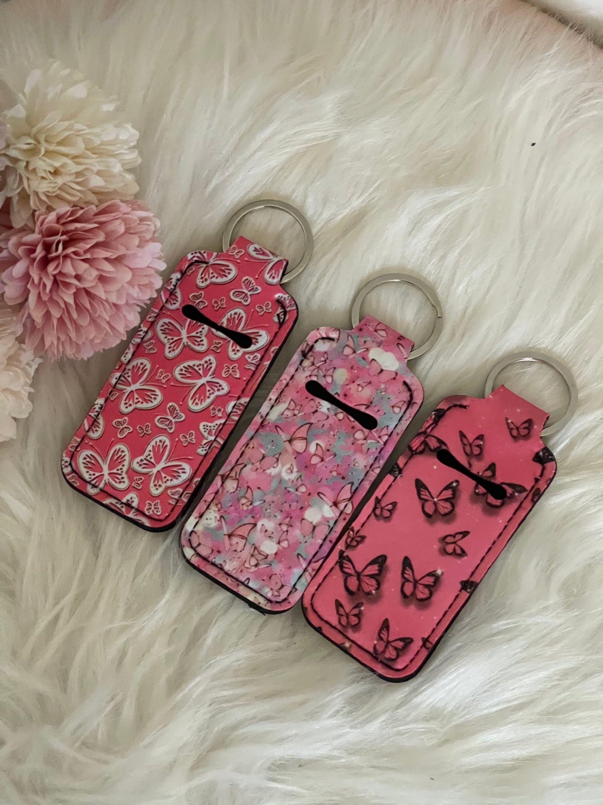 Portachiavi Porta Burrocacao e Rossetto – Custodia Protettiva in Neoprene con Fantasia Farfalle