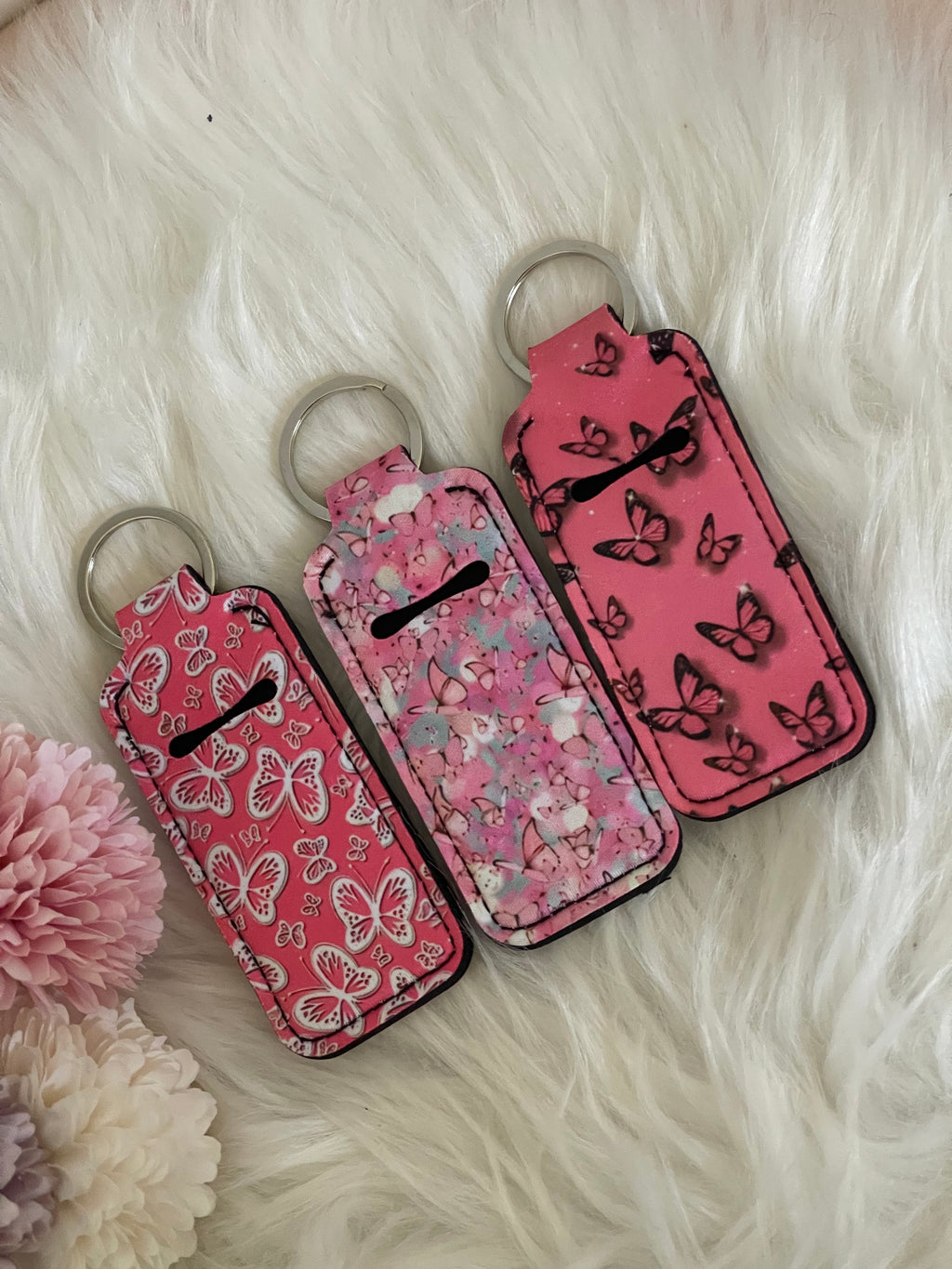 Portachiavi Porta Burrocacao e Rossetto – Custodia Protettiva in Neoprene con Fantasia Farfalle