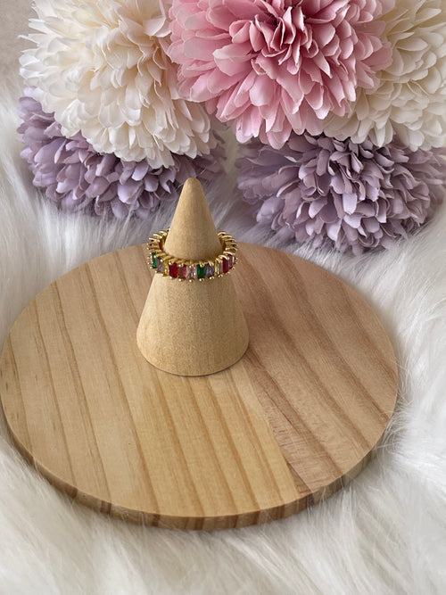 Anello Belle Époque Regolabie in Acciaio con Zirconi Colorati – Eleganza per Ogni Occasione