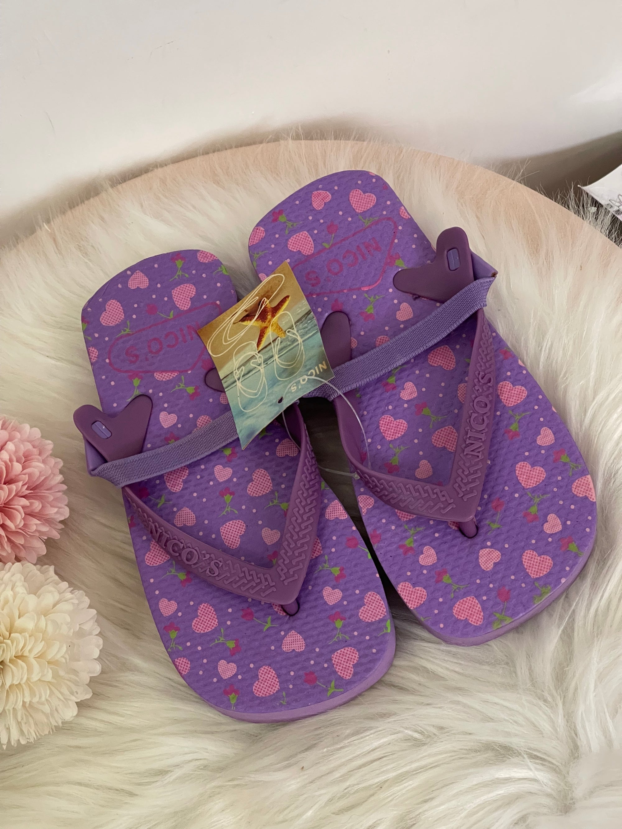 Infradito Bambina con Laccio Elastico Nico's - Ciabattine Mare Viola con Cuoricini