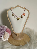Collana Aura Summer Charm Estiva in Acciaio Inossidabile - Girocollo Cordino Intrecciato Rosa con Ciondoli Sole, Cuore e Fiore