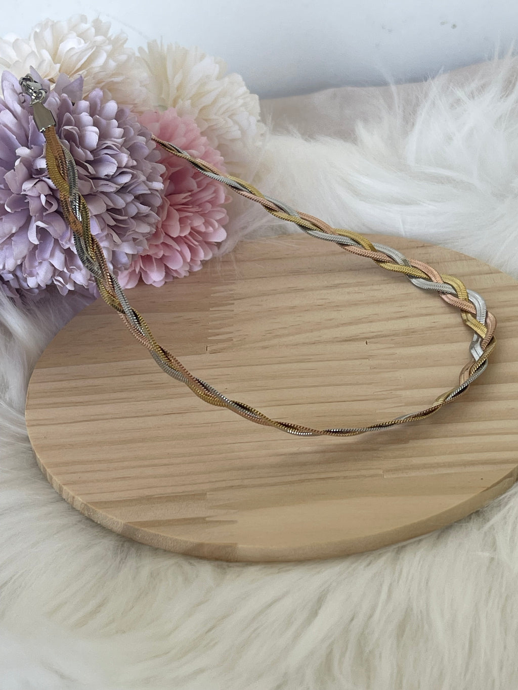 Collana Choker Intrecciata Acciaio 3 Colori (Oro, Argento, Rosé) | Stile Tricolor