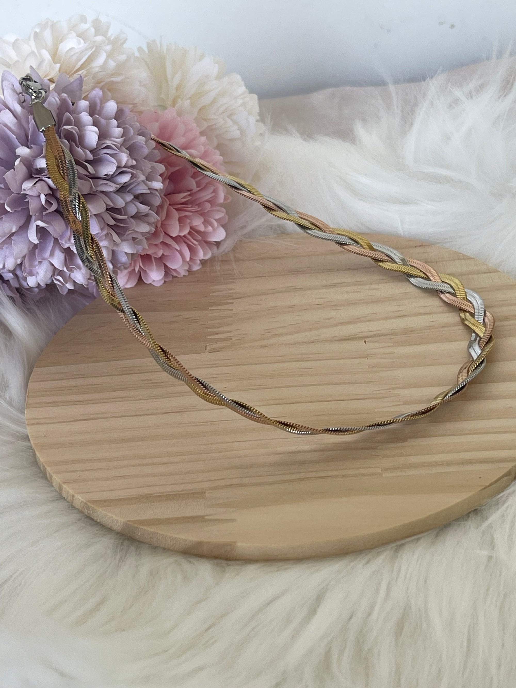 Collana Choker Intrecciata Acciaio 3 Colori (Oro, Argento, Rosé) | Stile Tricolor