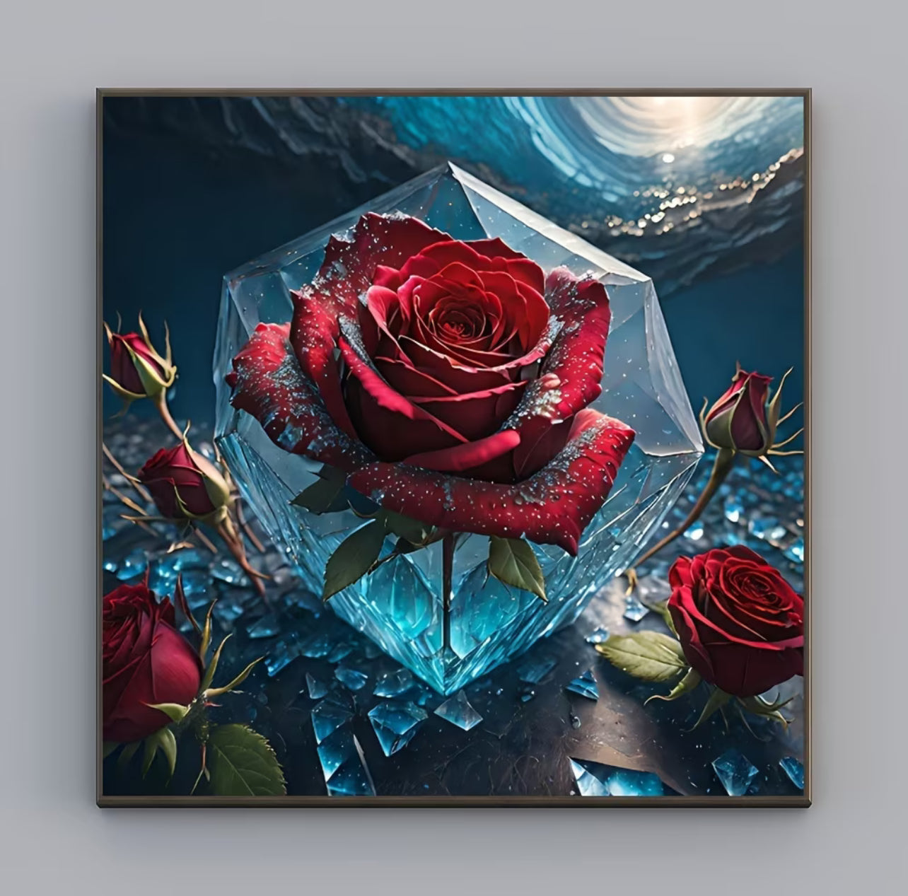 Kit Diamond Painting 5D Fai-da-Te - Rosa Rossa nel Cristallo (20x20 cm) - Mosaico con Diamanti Completo