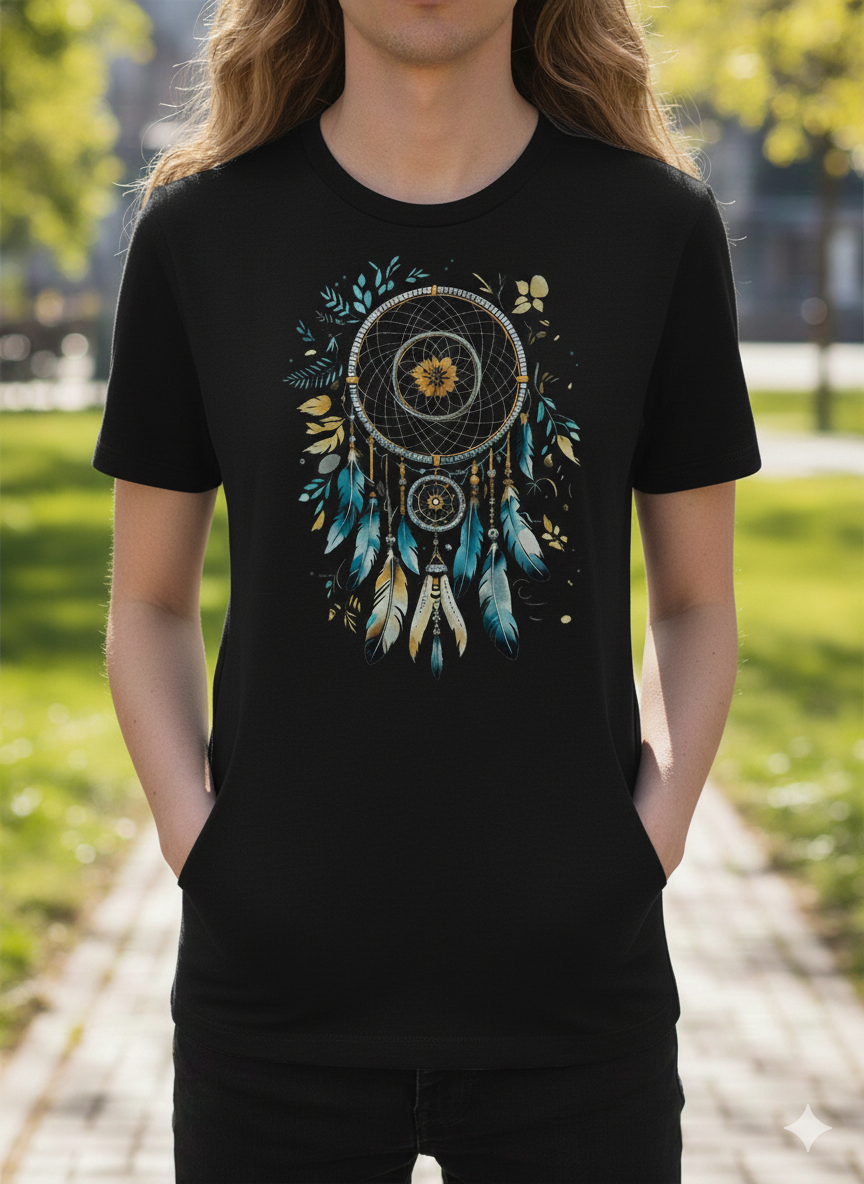 Stampa Termotrasferibile Acchiappasogni - Applicazione con Ferro da Stiro | Dream Catcher con Piume (25x16 cm)