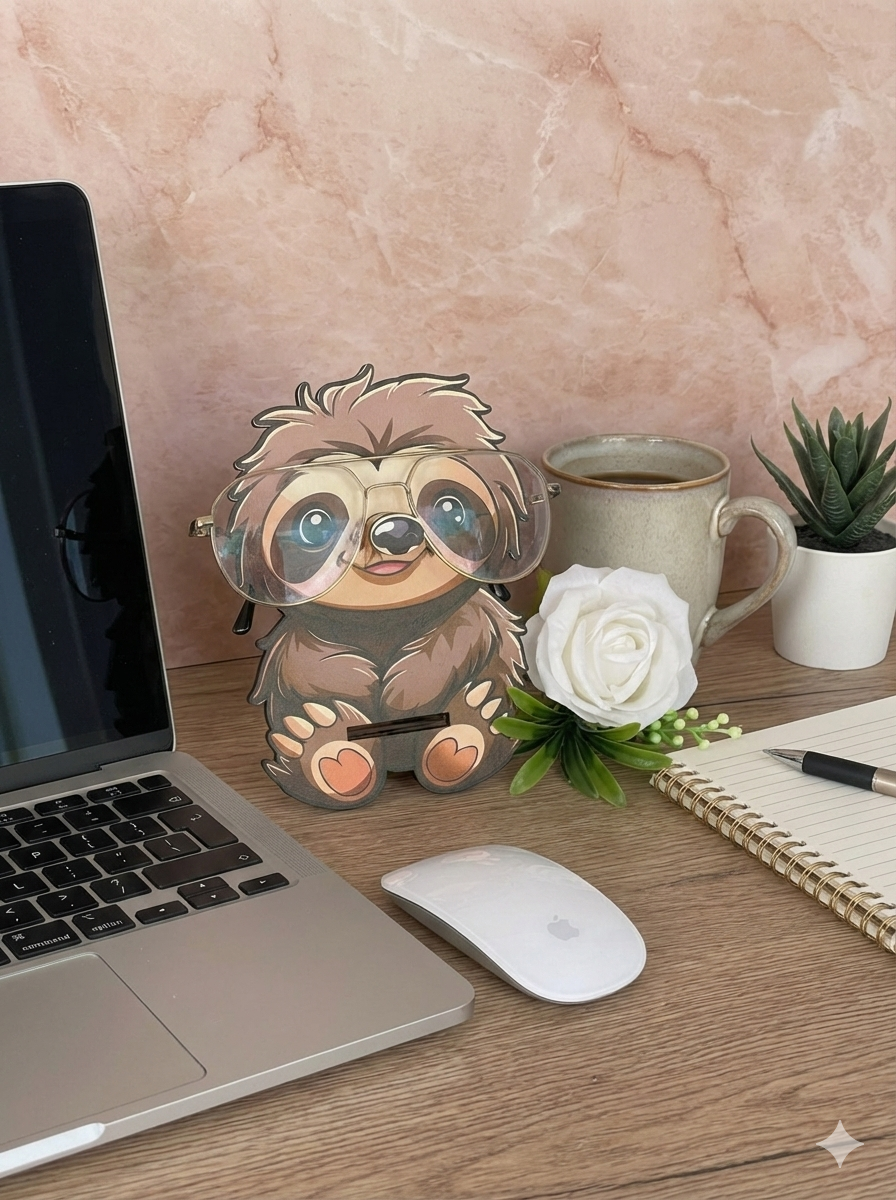 Porta Occhiali da Scrivania in Legno a Forma di Bradipo | Supporto Originale per Occhiali da Vista e Sole