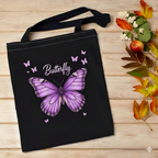 Tote Bag Estetica "Butterfly Love Life" – Borsa in Tela Nera con Farfalla Viola